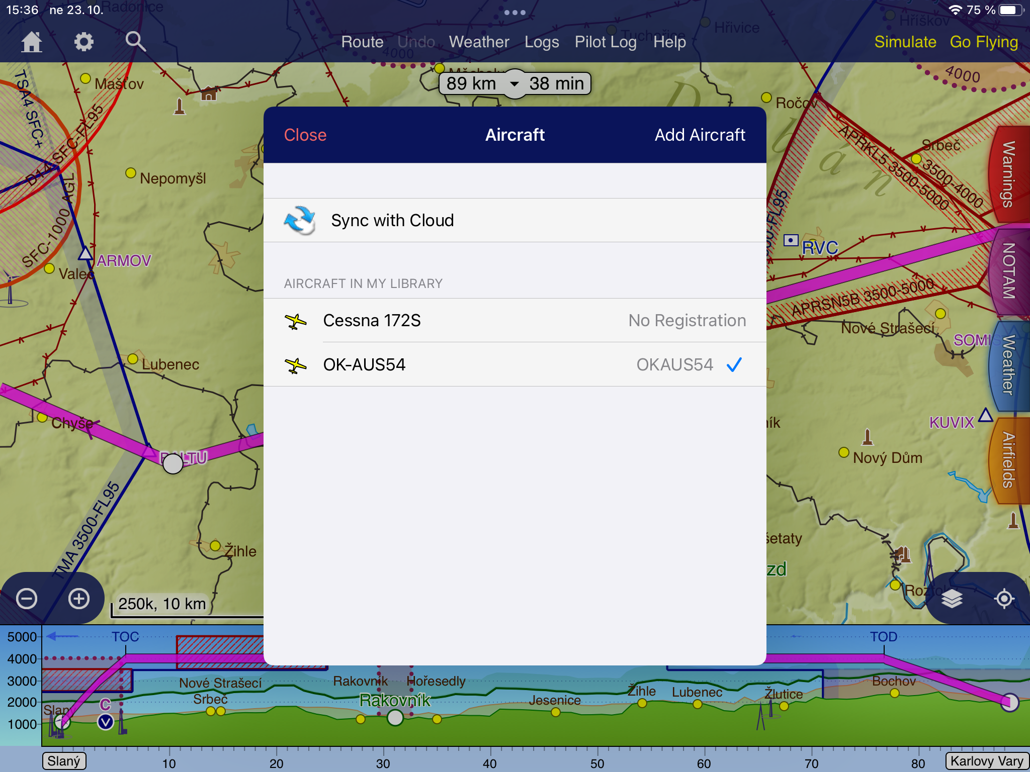 Nastavení letadel v SkyDemonu